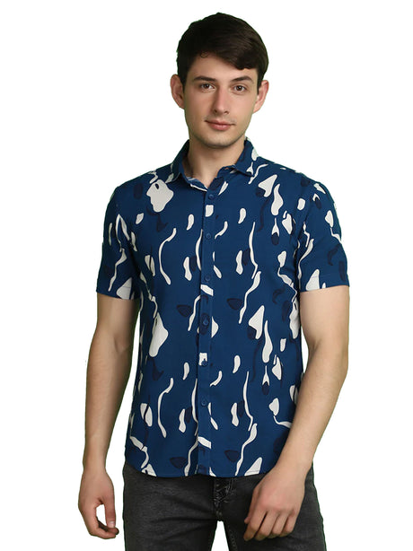 Image for Men's Abstract Printed Relaxed Shirt,Navy