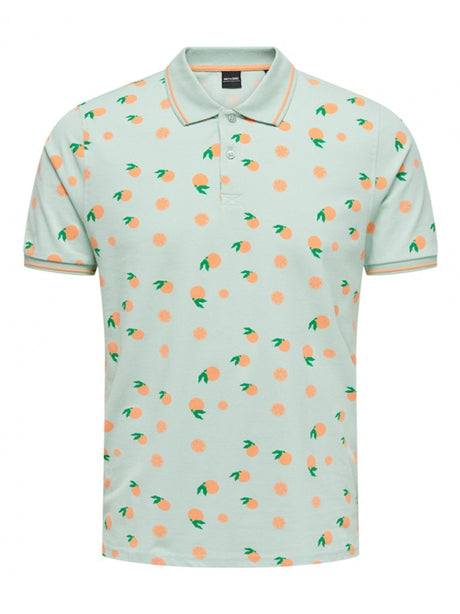 Image for Men's Orange Fruit Printed Polo Shirt,Light Green