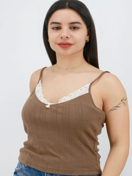 Image for Women's Lace Trim Sleepwear Top,Brown