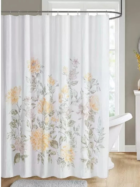 Image for Cotton Textured Floral-Print Shower Curtain