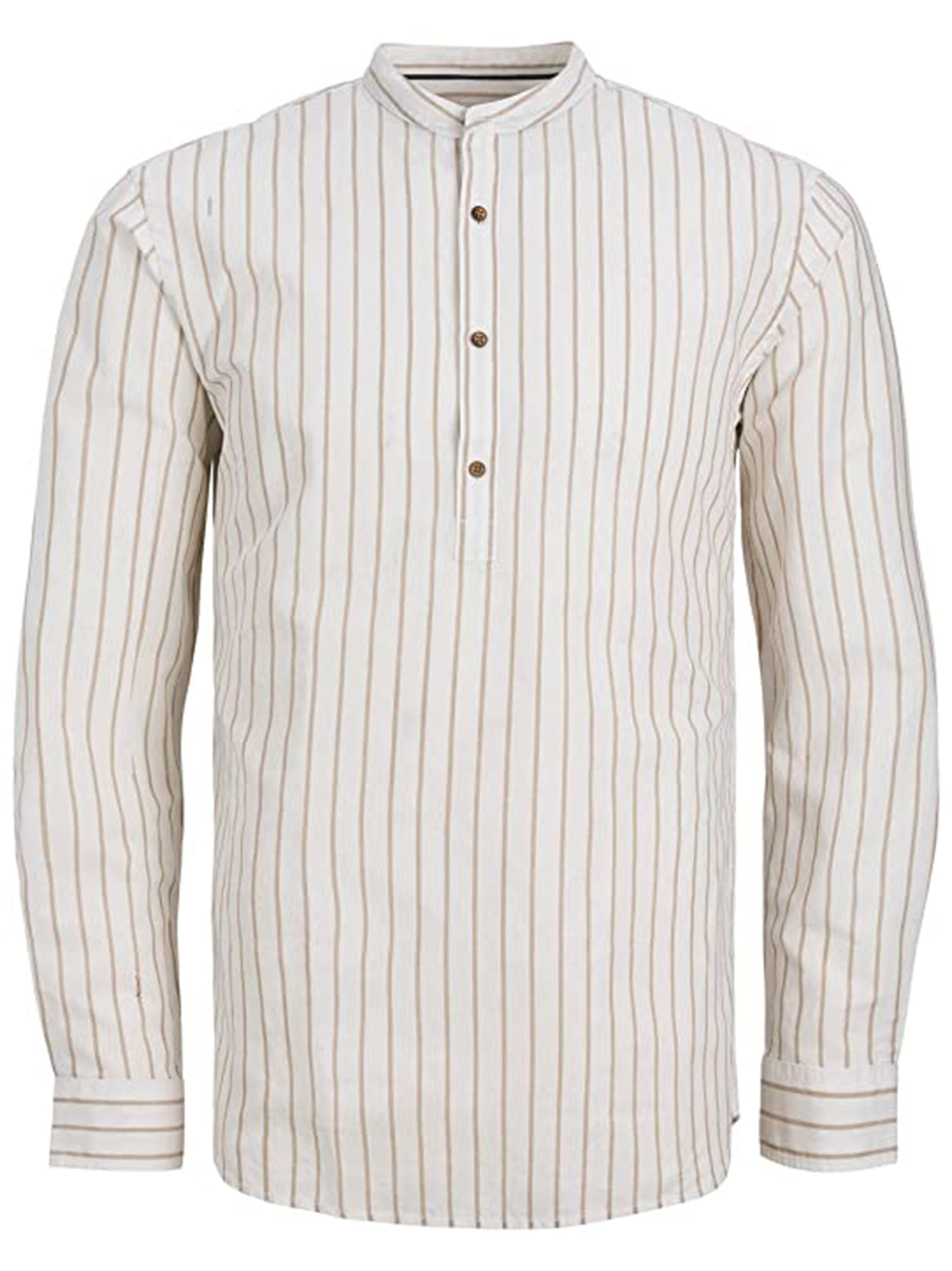 Image for Men's Striped Henley Shirt,Beige