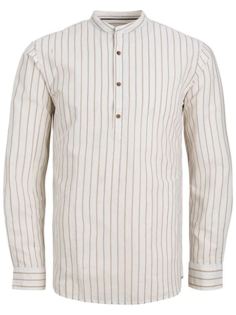 Image for Men's Striped Henley Shirt,Beige