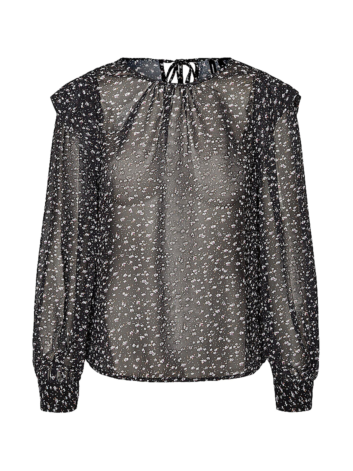 Image for Women's Graphic Printed Mesh Sleeves Blouse,Black