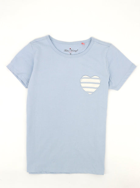 Image for Kids Girl Side Heart Striped Pocket Top,Light Blue