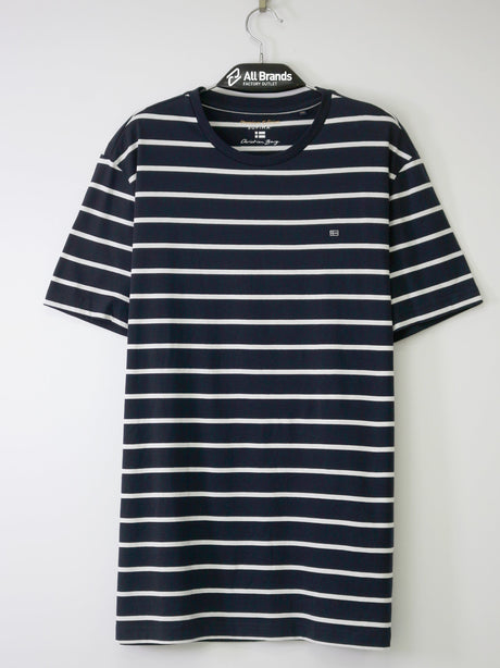 Image for Men's Striped Brand Logo Embroidered T-Shirt,Navy
