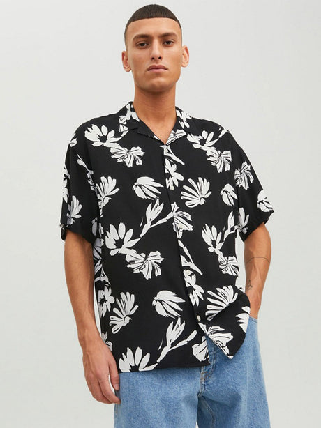 Image for Men's Floral Printed Dress Shirt,Black