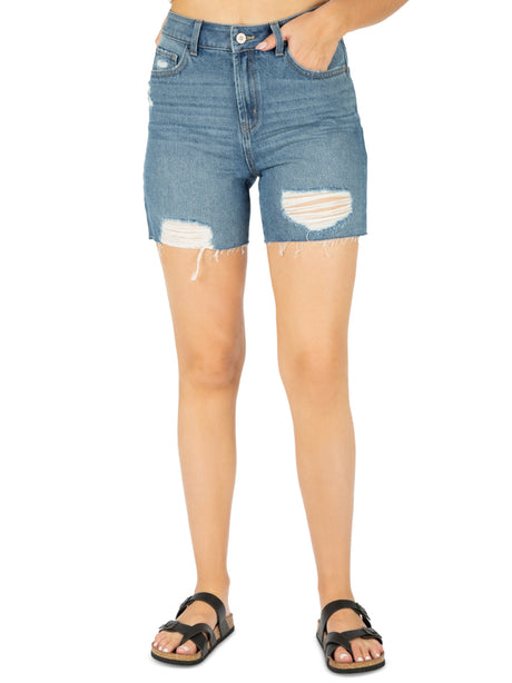Image for Women's Ripped Super High Rise Washed Boyfriend Short,Dark Blue