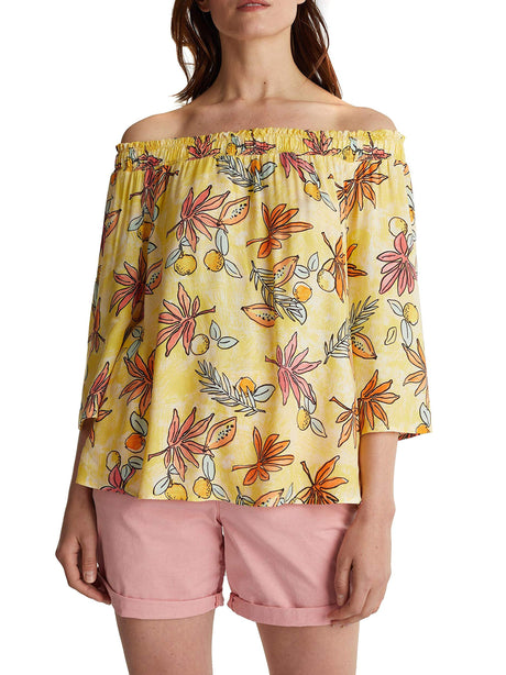 Image for Women Off Shoulder Elbow Sleeves Graphic Top, Yellow