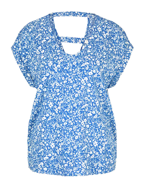 Image for Women's Floral Printed Cut-Out Detail Top,Blue