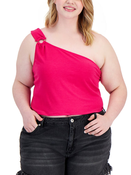 Image for Women's One Shoulder Ribbed Top,Fuchsia