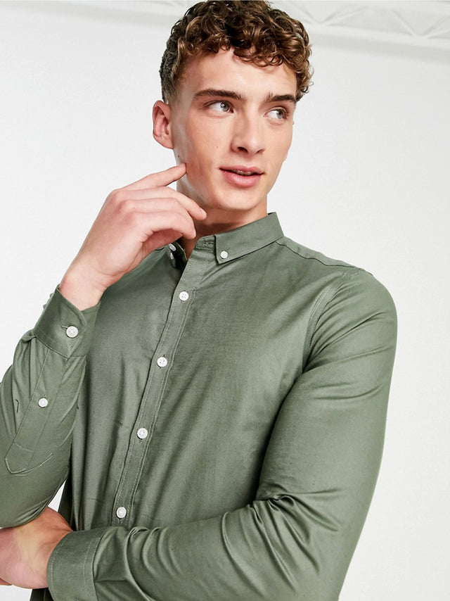 Image for Men's Plain Solid Muscle Fit Dress Shirt,Olive