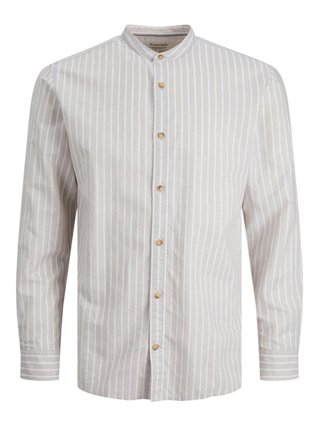 Image for Men's Striped Band Collar Dress Shirt,Beige