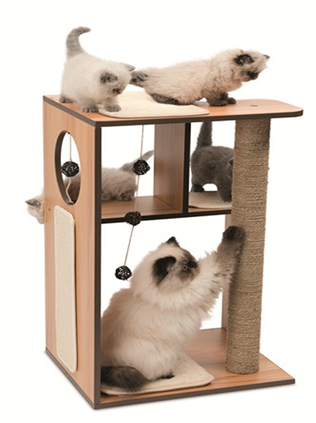 Image for Walnut Wood Cat House With Scratching Post And Enclosed Space