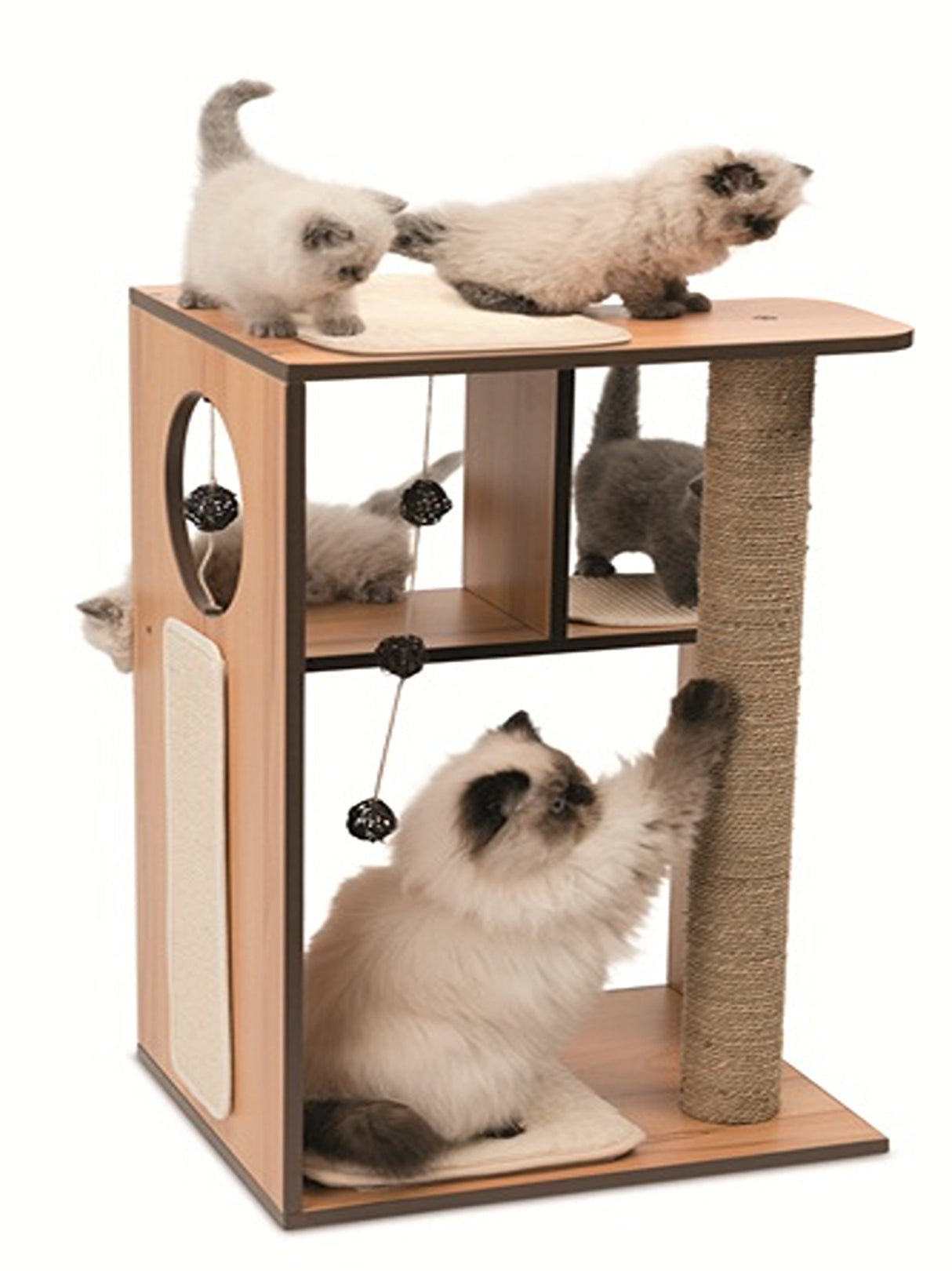 Image for Walnut Wood Cat House With Scratching Post And Enclosed Space