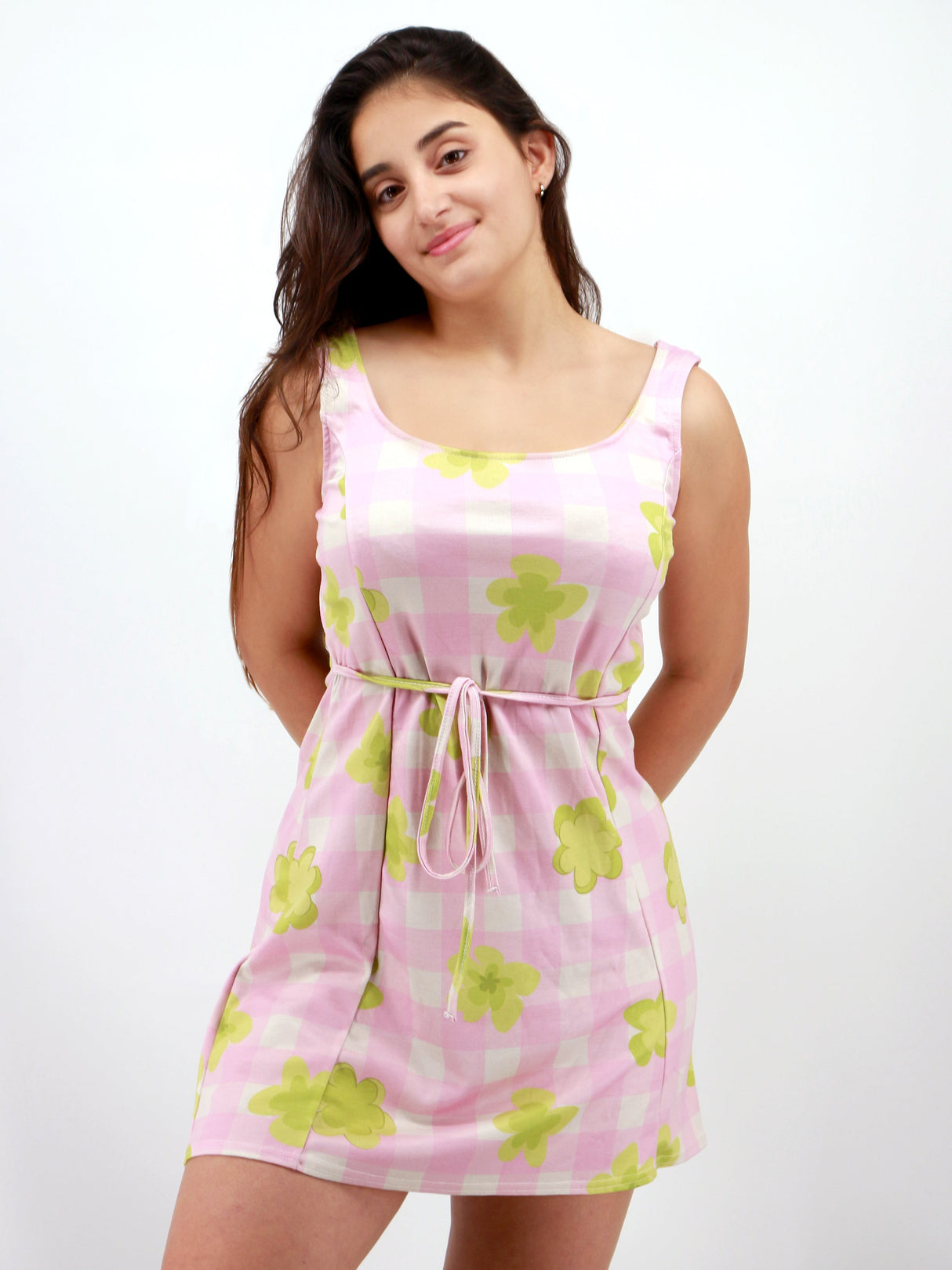Image for Women's Floral Printed Plaid Dress,Multi