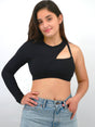 Image for Women's Ribbed One Shoulder Crop Top,Black