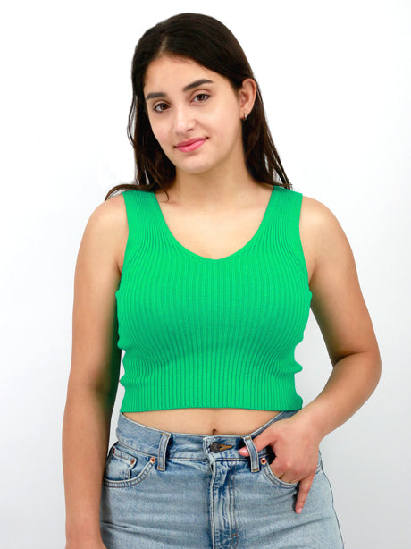 Image for Women's Ribbed V-Neck Top,Green