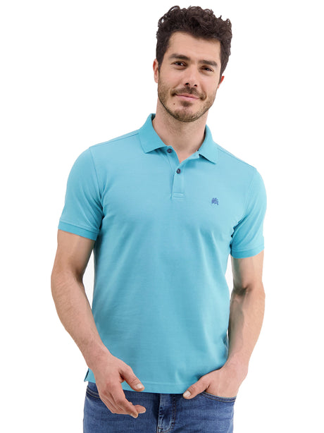 Image for Men's Brand Logo Printed Textured Polo Shirt,Light Blue