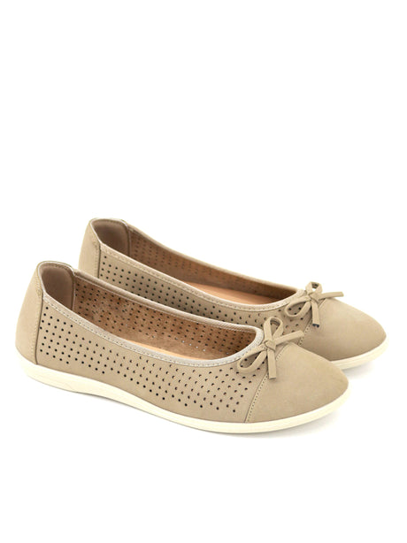 Image for Women's Suede Ballerina Shoes,Dark Beige