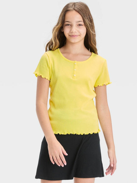 Image for Kids Girl Ribbed Henley Top,Yellow