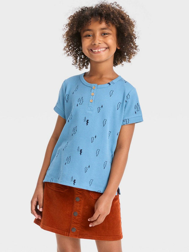 Image for Kids Girl Graphic Printed Textured Henley Top,Blue