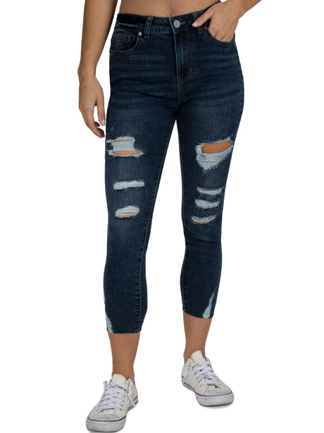 Image for Women's Ripped Cropped Skinny Jeans,Navy