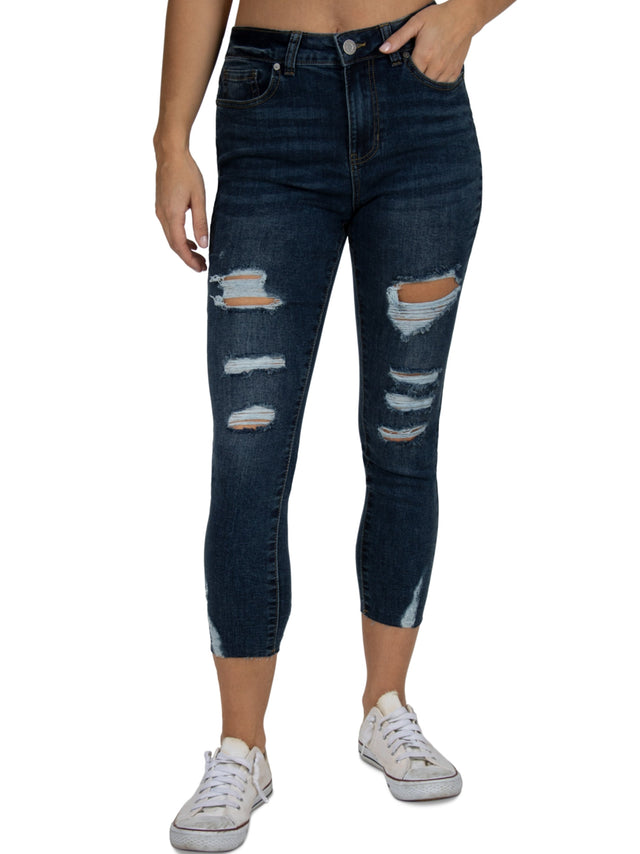 Women's Ripped Cropped Skinny Jeans,Navy – All Brands Factory Outlet