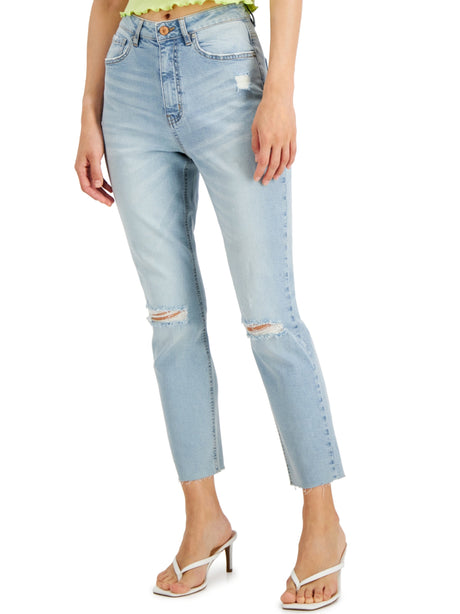 Image for Women's Ripped Washed Mom Jeans,Light Blue