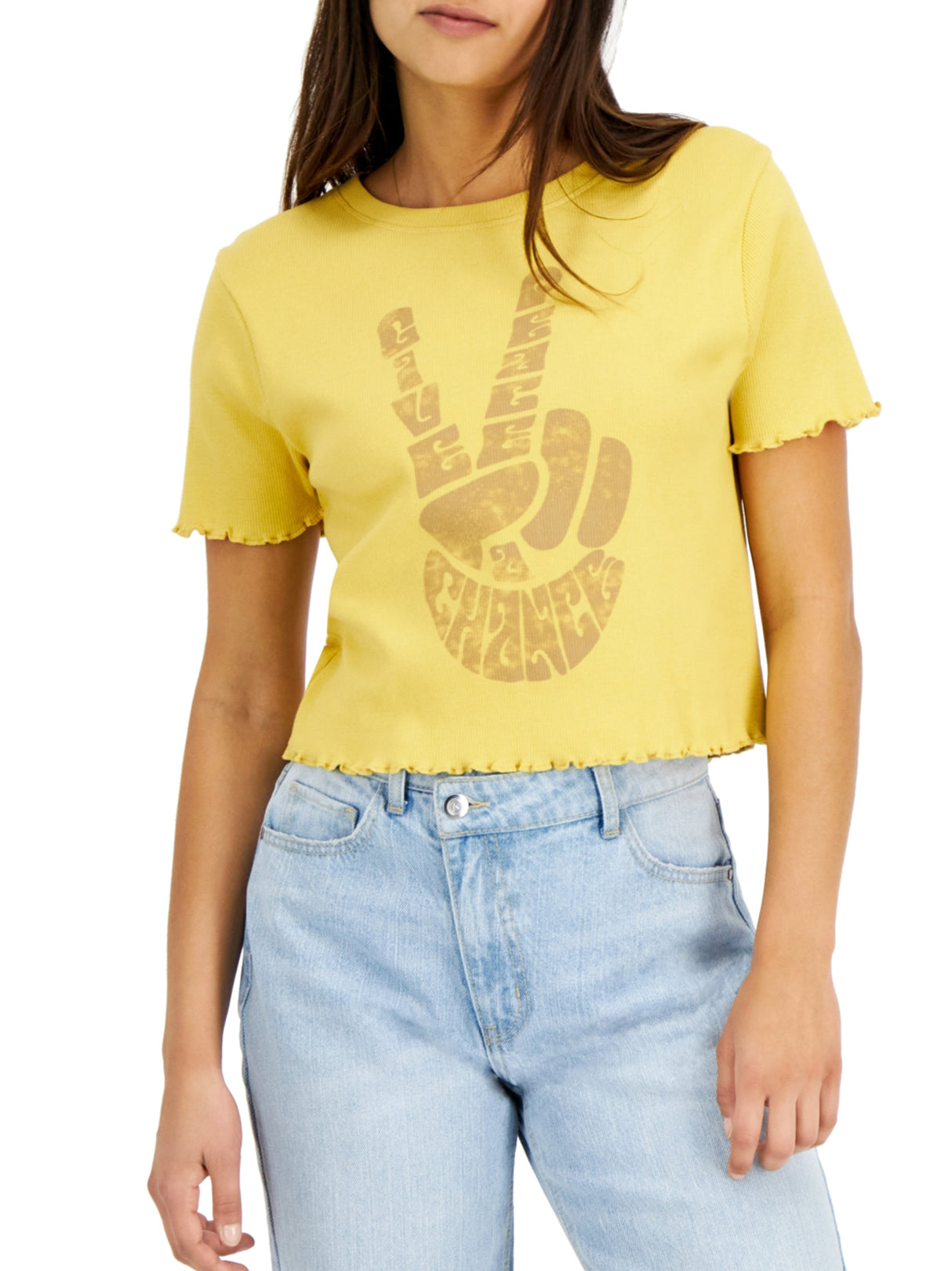 Image for Women's Graphic Printed Ribbed T-Shirt,Yellow