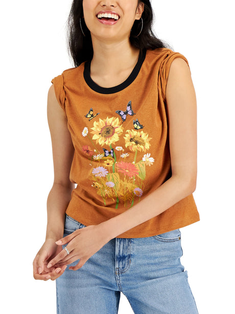 Image for Women's Floral Printed T-Shirt,Light Brown