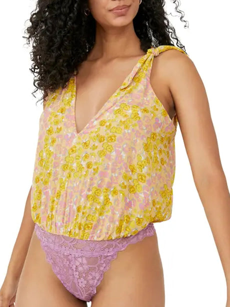 Image for Women's Floral Printed Bodysuit,Yellow