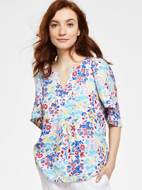 Image for Women's Floral Printed Linen Blouse,Multi