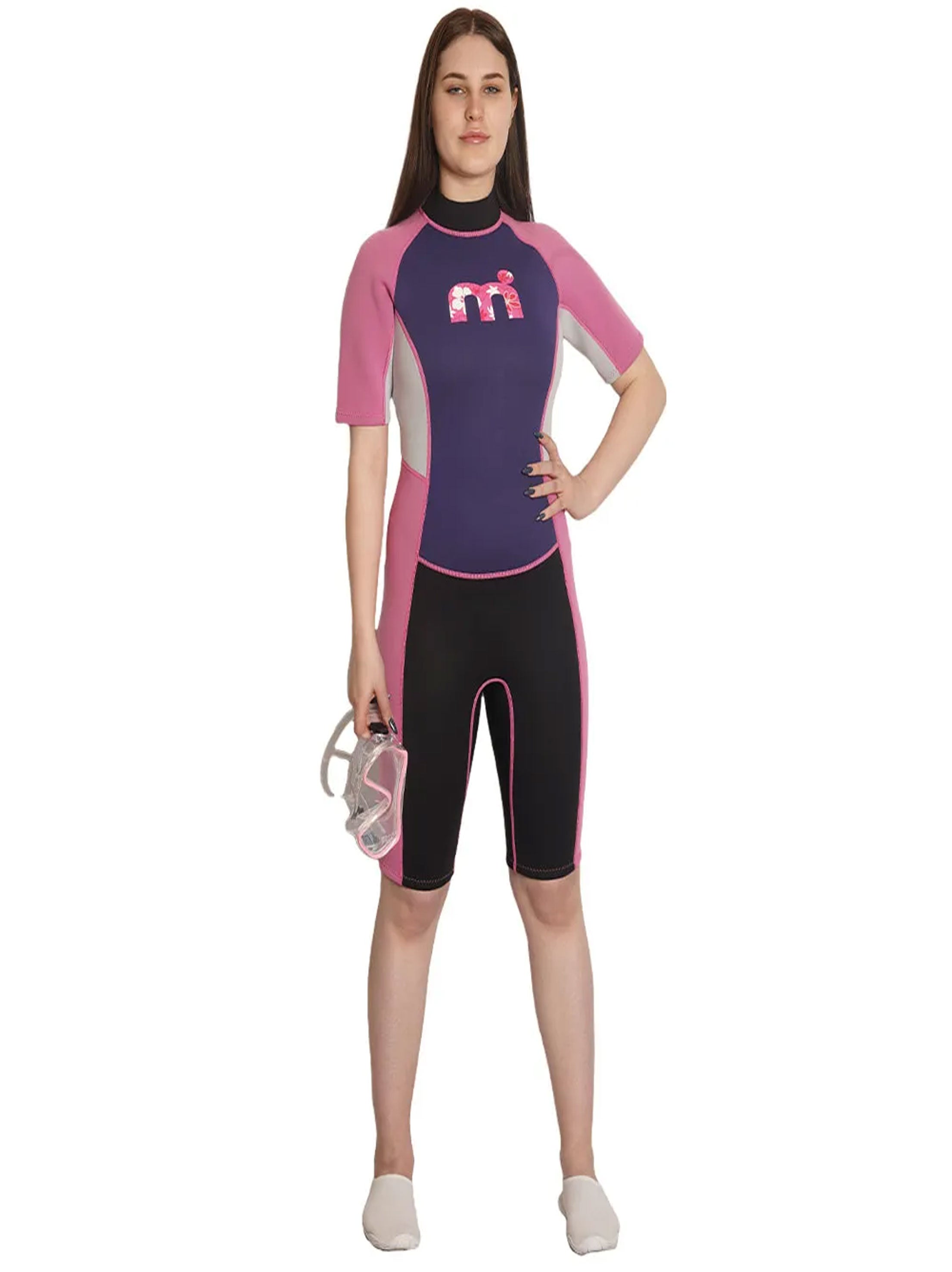 Women s Diving Color Blocked Wetsuits Pink Black