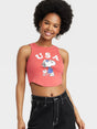 Image for Women's Graphic Printed Crop Top,Red