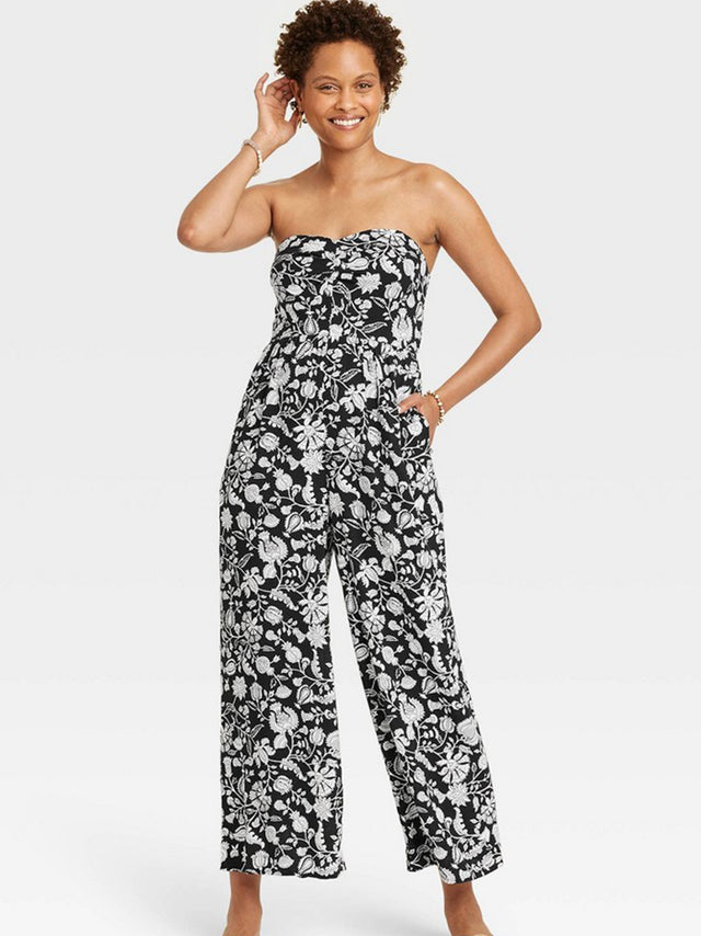 Image for Women's Floral Printed Jumpsuit,Black