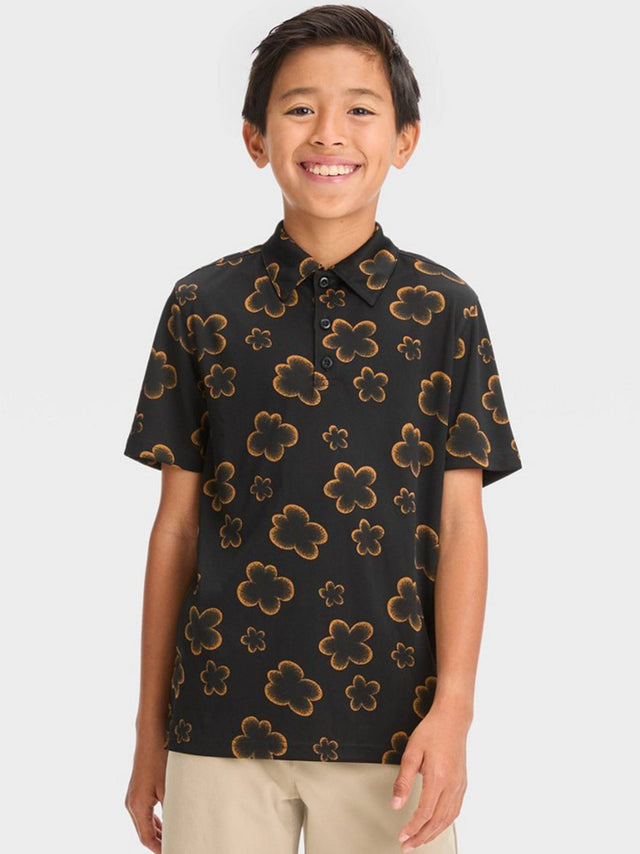 Image for Kids Boy Floral Printed Polo T-Shirt,Black