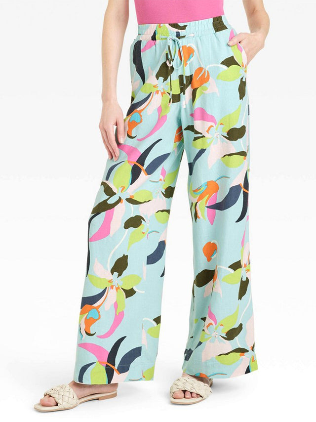 Image for Women's Floral Printed Wide Legs Pant,Light Blue