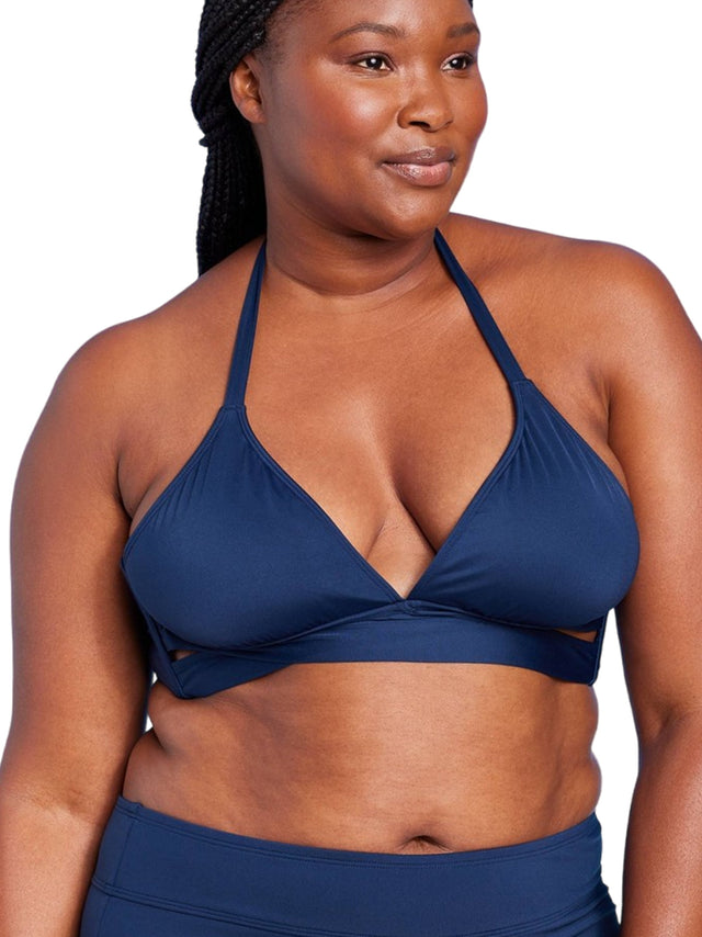 Image for Women's Faux Wrap Halter Bikini Top,Navy