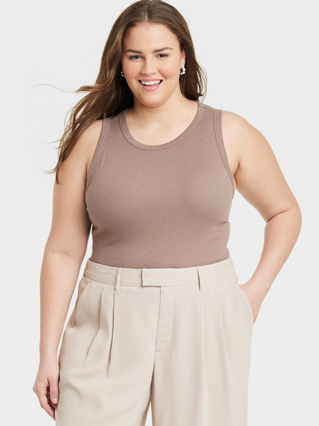 Image for Women's Ribbed Tank Top,Light Brown
