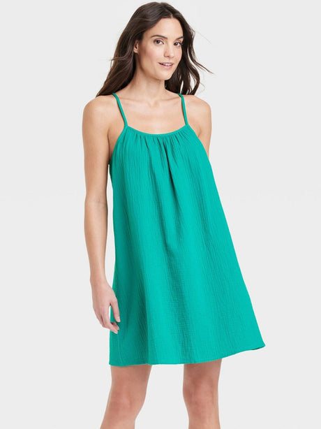 Image for Women's Cotton Gauze Sleep Dress,Green