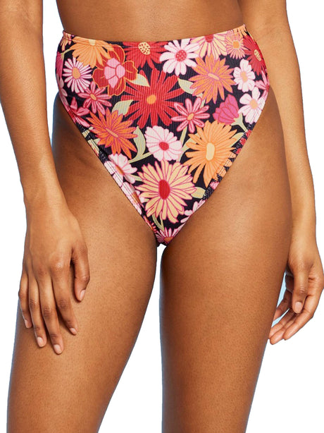 Image for Women's Floral Printed Ribbed Bikini Bottom,Multi