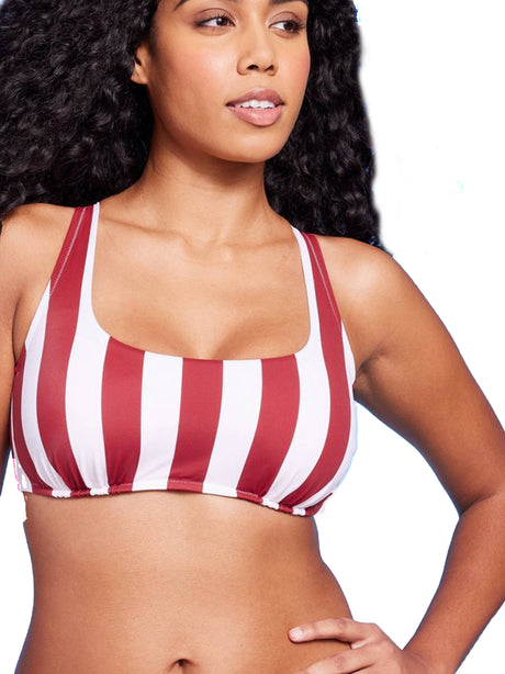 Image for Women's Striped Bikini Top,Red/White