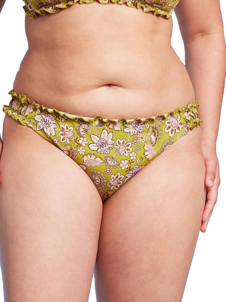 Image for Women's Ruffle Detail Floral Printed Bikini Bottom,Green