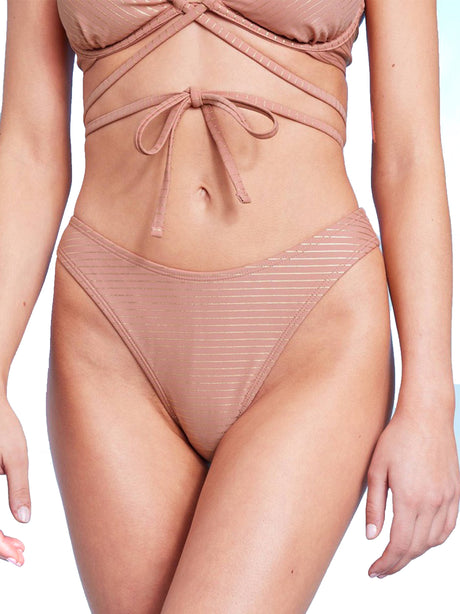 Image for Women's Metallic Stripes Bikini Bottom,Nude