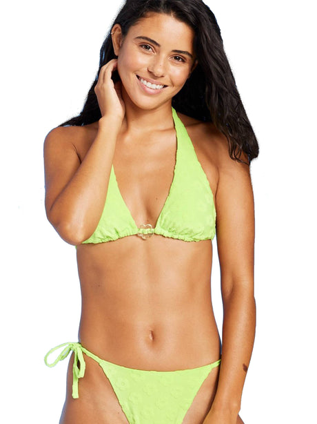 Image for Women's Floral Textured Ring Front Bikini Top,Lime Green