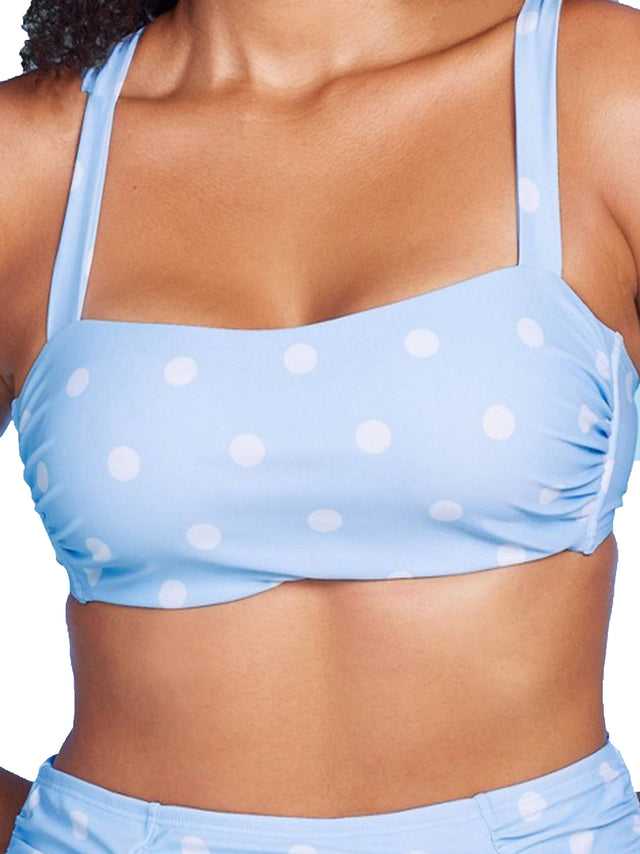 Image for Women's Polka Dots Criss Cross Back Bikini Top,Light Blue