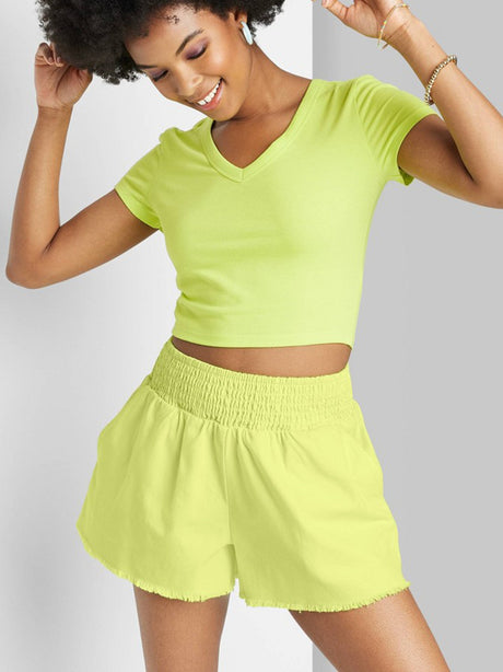 Image for Women's Plain Solid Woven Short,Yellow