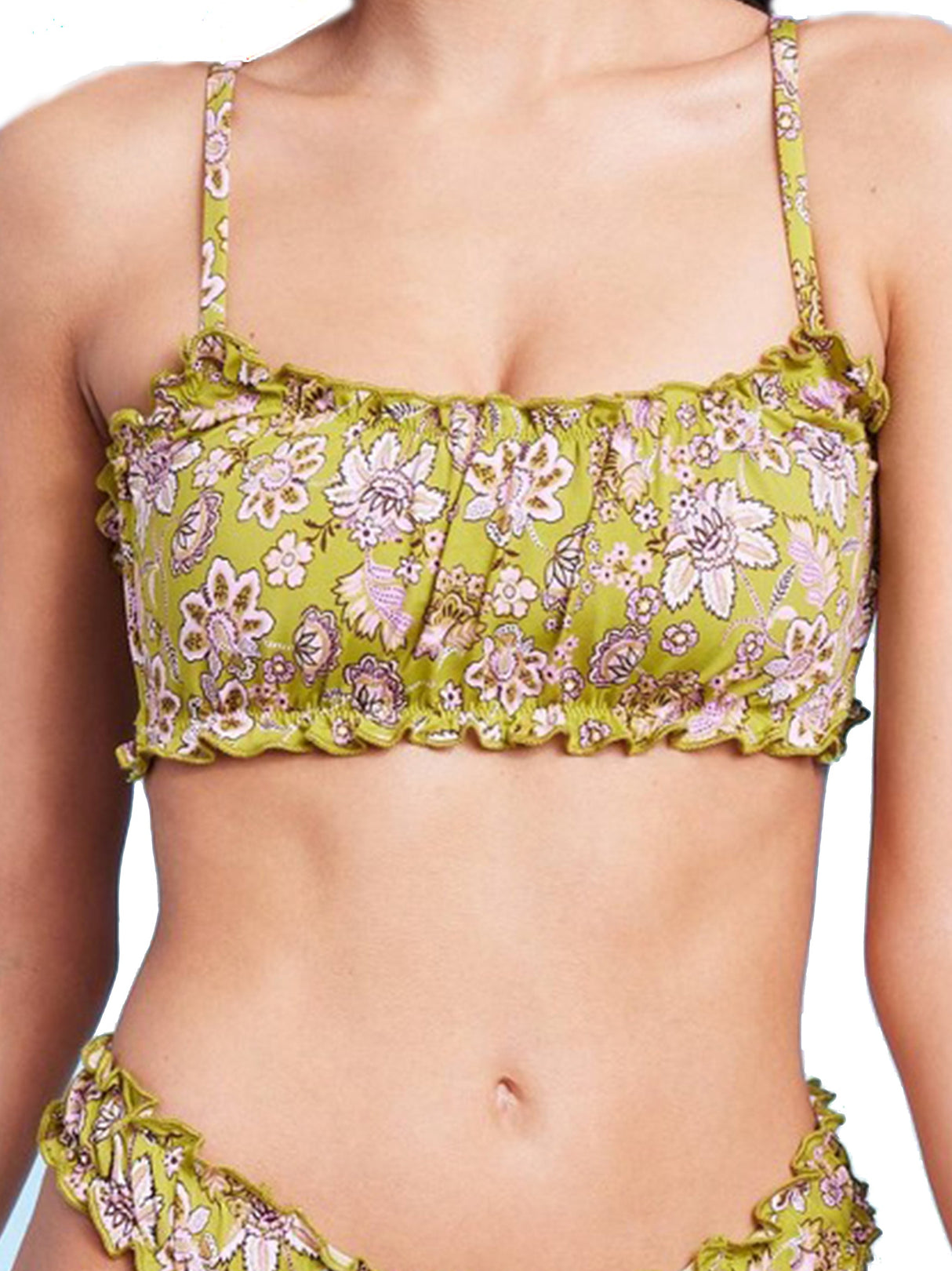 Image for Women's Ruffle Detail Floral Bikini Top,Green