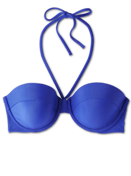 Image for Women's Ribbed Halter Bikini Top,Dark Blue
