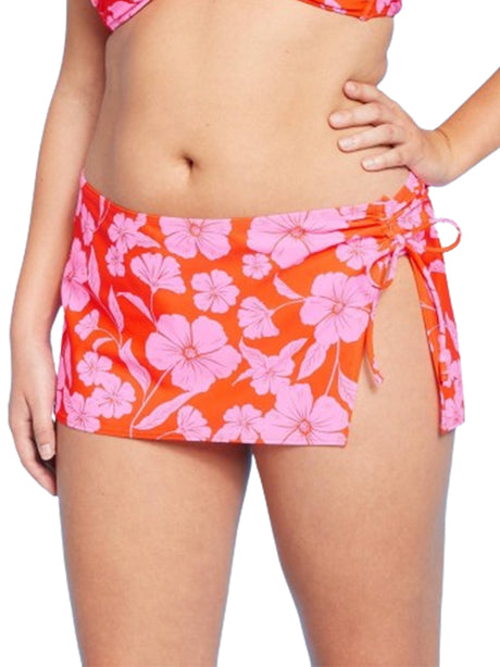 Image for Women's Floral Printed Side Skirt Cover Up,Orange